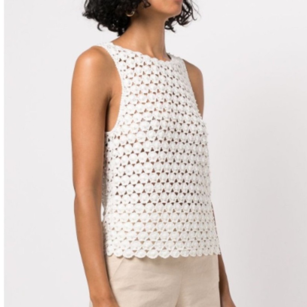 alice + olivia cream pearl crochet top